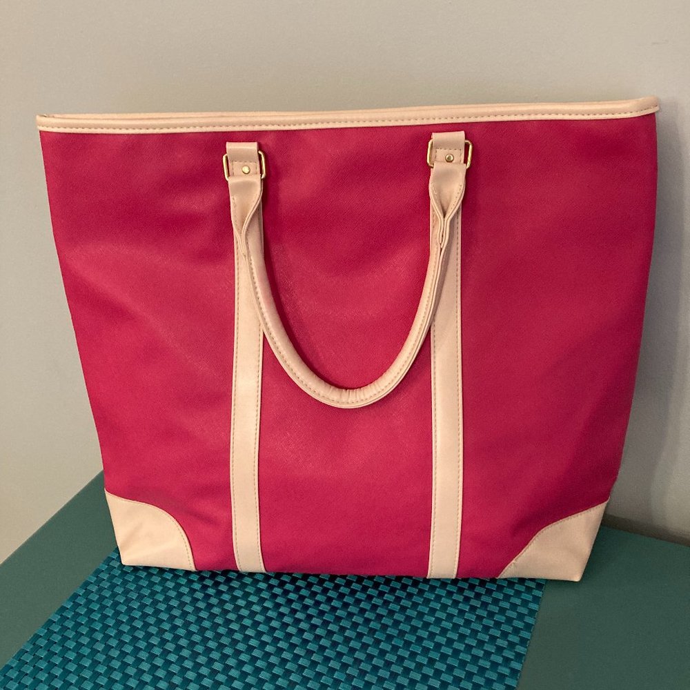 Fuschia Pink Large Tote Beach Handbag Faux Leather NWOT